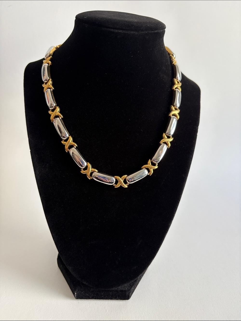 Gold Silver Two Tone X Link Necklace Statement Women Jewelry
